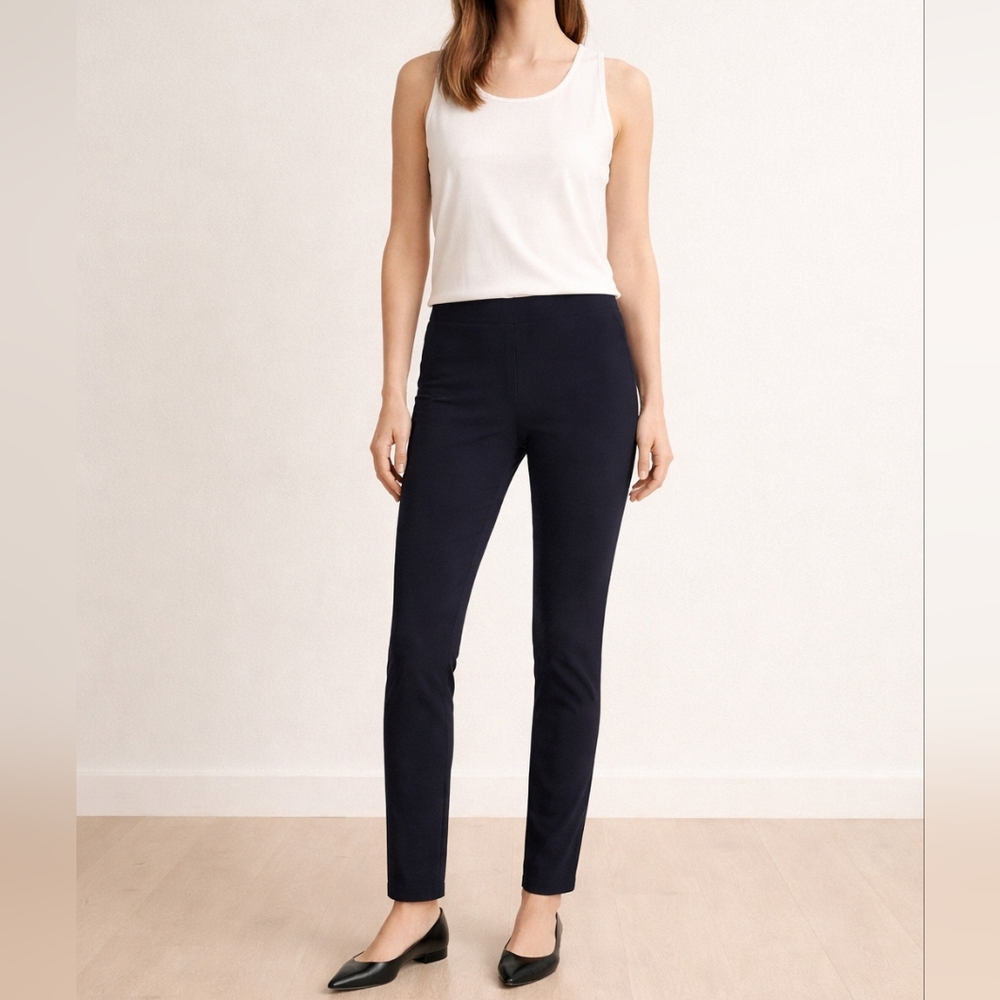 Eileen Fisher Navy Blue Pull On Elastic Waist Pant Small Minimalist Lagenlook Sm